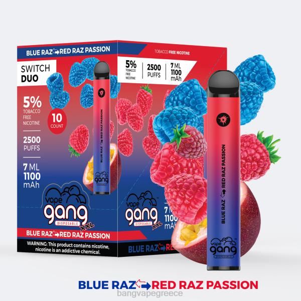 Bang Vape Greece - Vape Gang Switch Duo 2 γεύσεις (κουτί των 10) 608841 μπλε razz - κόκκινο razz πάθος