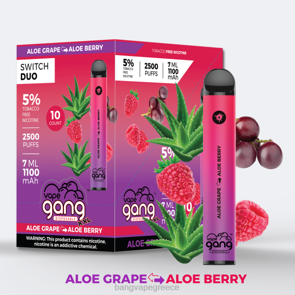 Vape With A Bang Disposable - Vape Gang Switch Duo 2 γεύσεις (κουτί των 10) 608839 σταφύλι αλόης - μούρο αλόης