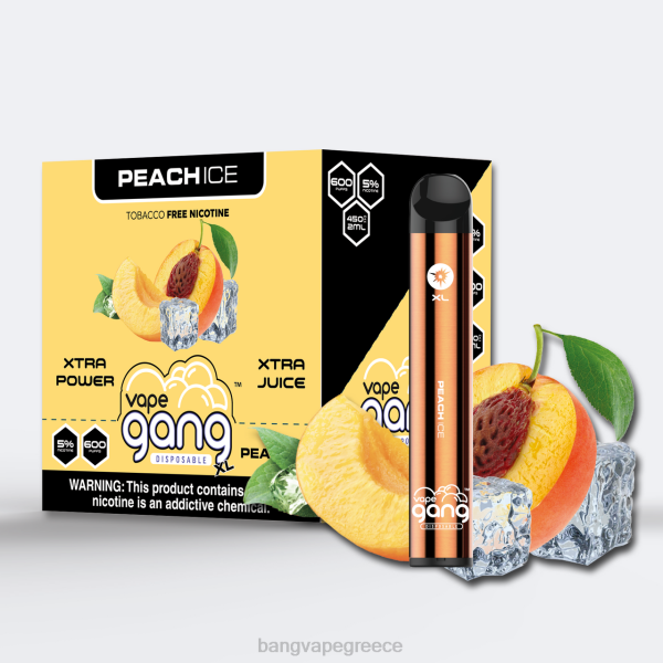 Bang Vape Flavors - Vape Gang XL ατμούς μιας χρήσης 600 ρουφηξιές (κουτί των 10) 608877 πάγος ροδάκινου